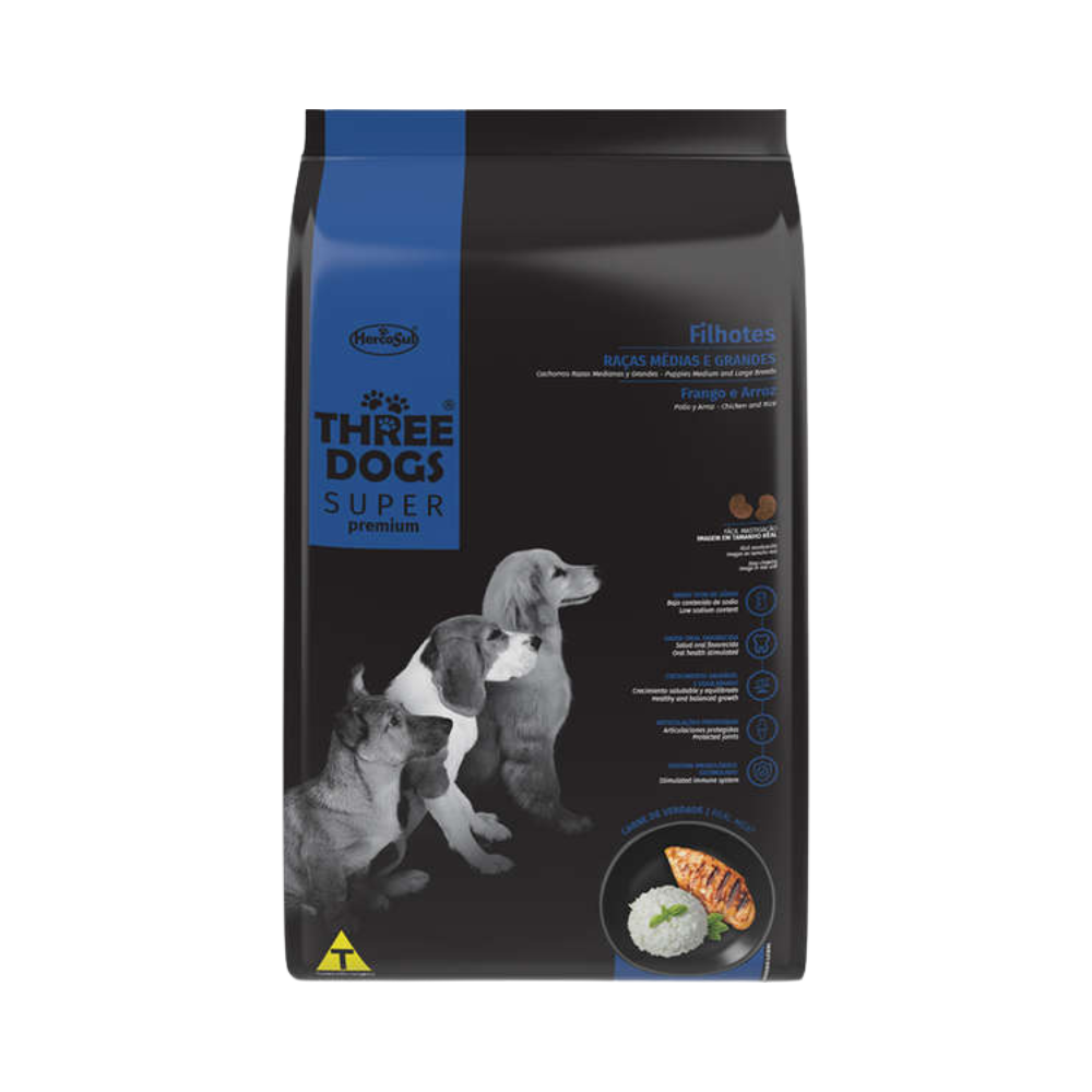 Three Dogs Cachorro Razas Medianas y Grandes Pollo y Arroz 3kg